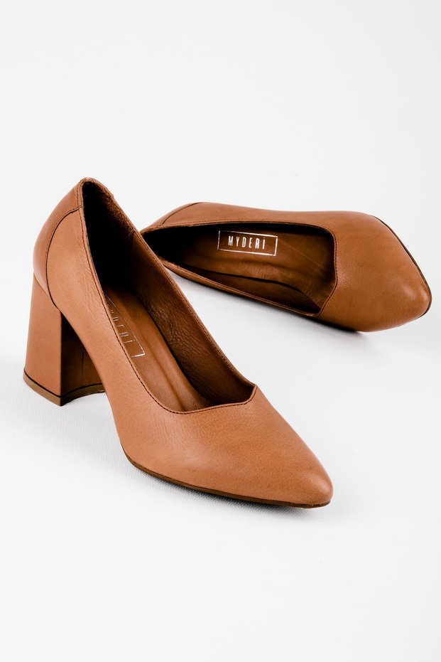 Nera Women's Genuine Leather Pointed Toe Heeled Shoes - Tan