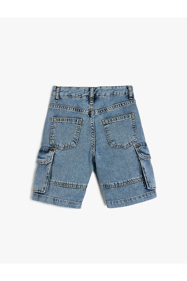 Kapaklı Cep Detaylı Pamuklu Oversize Denim Şort - 3