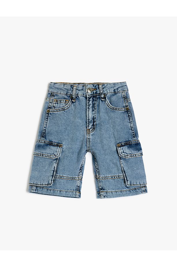 Kapaklı Cep Detaylı Pamuklu Oversize Denim Şort - 2