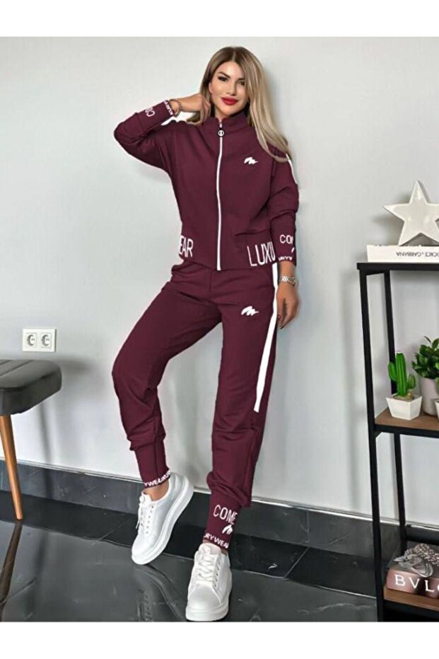 Women's Zip-Up Bottom-Top Tracksuit Set Embroidered 2-Ply Lycra
