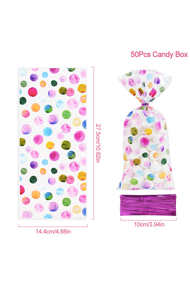 Other 50pcs 50pcs Rainbow Polka Dot Candy Cookie Bag Birthday Party Biscuit Gift Packaging Cellophan