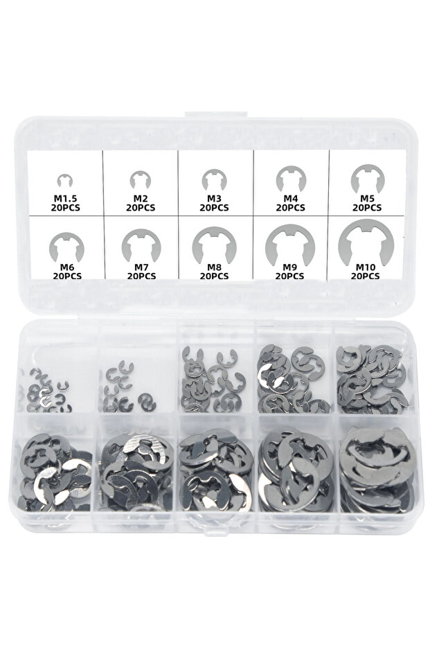 200pcs 200pcs E Circlip Shaft External Retaining Ring Clip Washer 10 Size Stainless Steel Carbon Ste