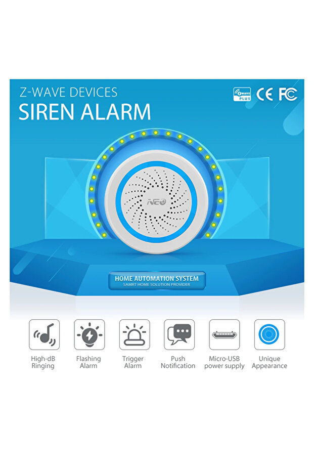 NEO Z-wave Plus Wireless Home Automation Battery-Powered Also Can Be Charged With USB Siren Alarm... - 2