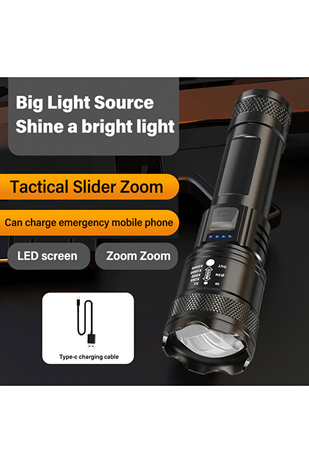 مصباح يدوي XHP50 عالي القوة، مصباح LED قابل لإعادة الشحن برباعي النواة، كشاف تكتيكي قابل للتكبير