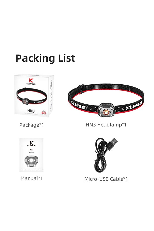 مصباح أمامي HM3 Klarus HM3 محمول صغير قابل لإعادة الشحن عبر USB مصباح أمامي LED للصيد