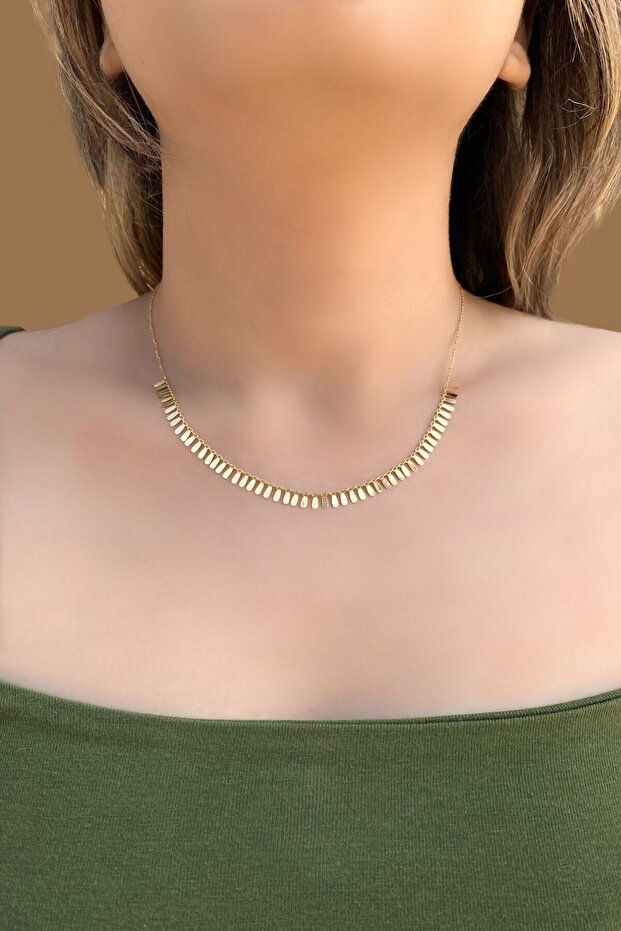 Plaka Pullu Altın Kolye - 1