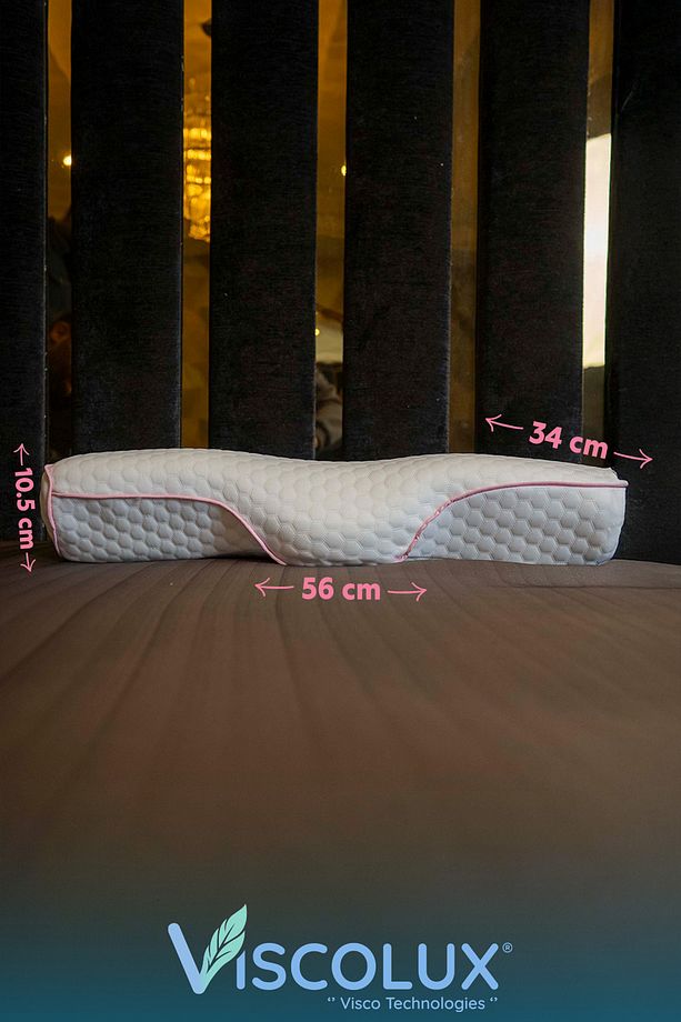 Servikal Boyun Destekli Ortopedik Yastık - Boyun Düzleşmesi Visco Yastık Pembe 56x34x10,5 - 4