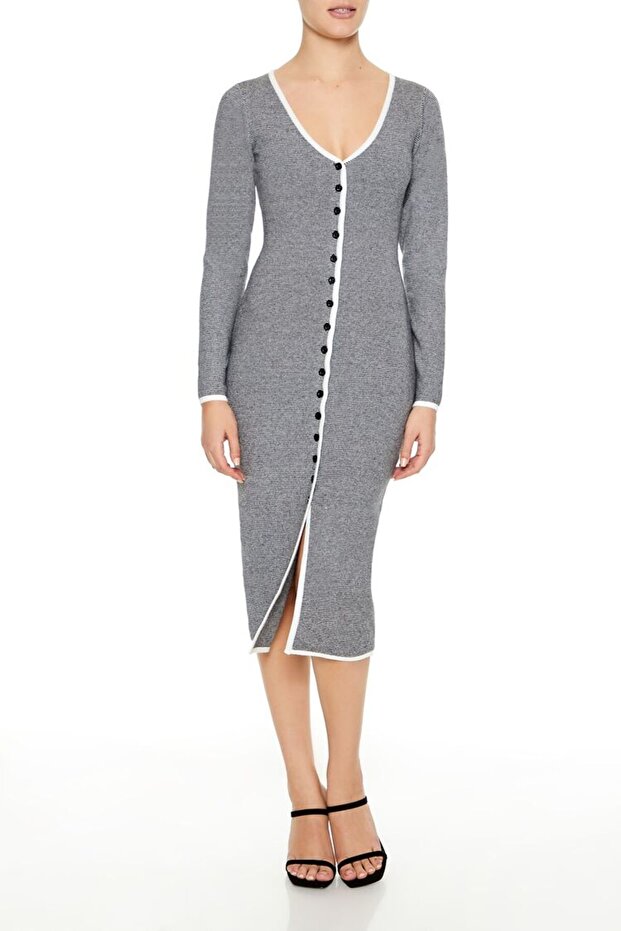 Çizgili Triko Midi Elbise - 2