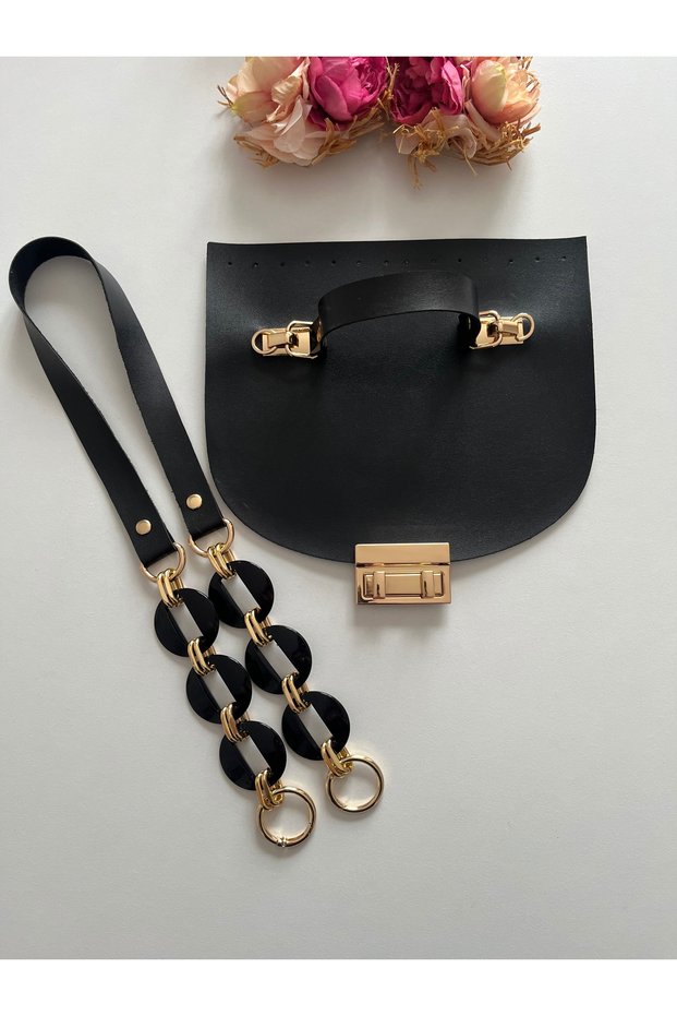 Faux Leather Cover for Knitting Bags, Acrylic Hanger Kit Black Color