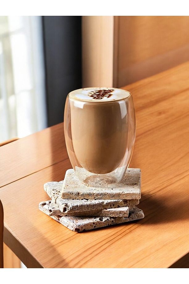 2 Li Çift Cidarlı Bardak Seti Kahve Sunum Bardağı Latte Espresso Cam Bardak 250 ml - 4