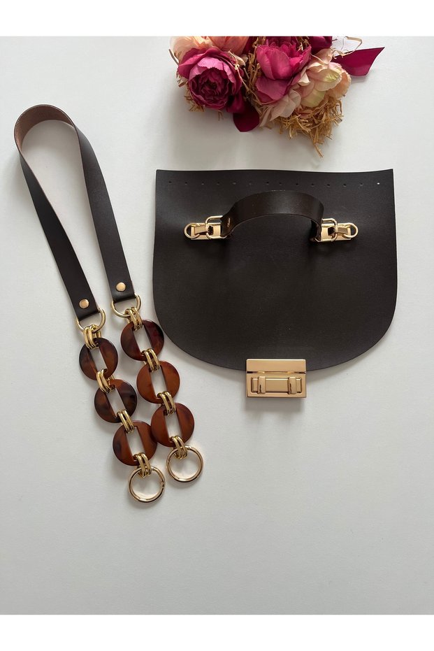Faux Leather Cover for Knit Bags, Acrylic Hanger Kit Dark Brown