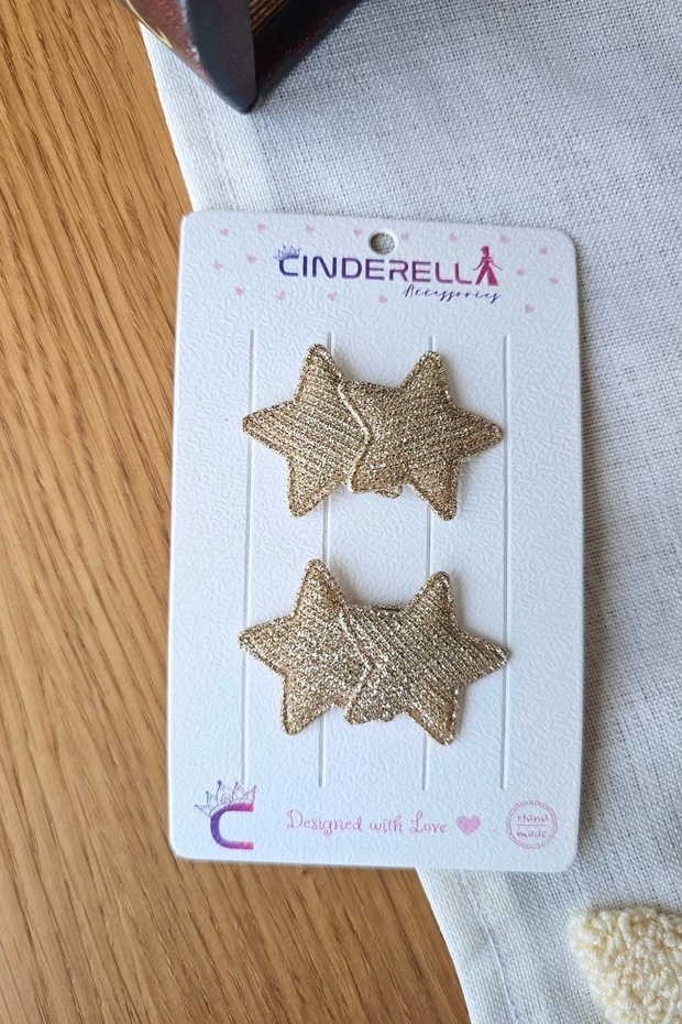 2-Piece Set of Gold-Plated Double Star Hairless Baby Clips - Newborn Clips for Baby Girls with Less Hair