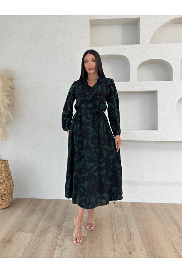 DESENLİ MİDİ ELBİSE - 1