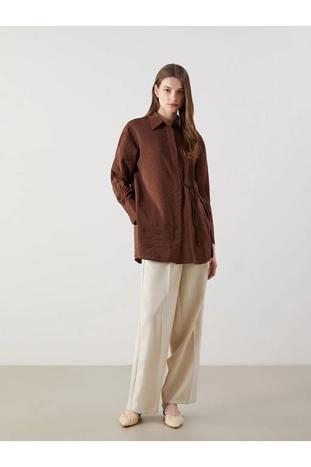 LCW Modest Kahverengi Modal Karışımlı Oversize Kadın Gömlek Tunik - 2