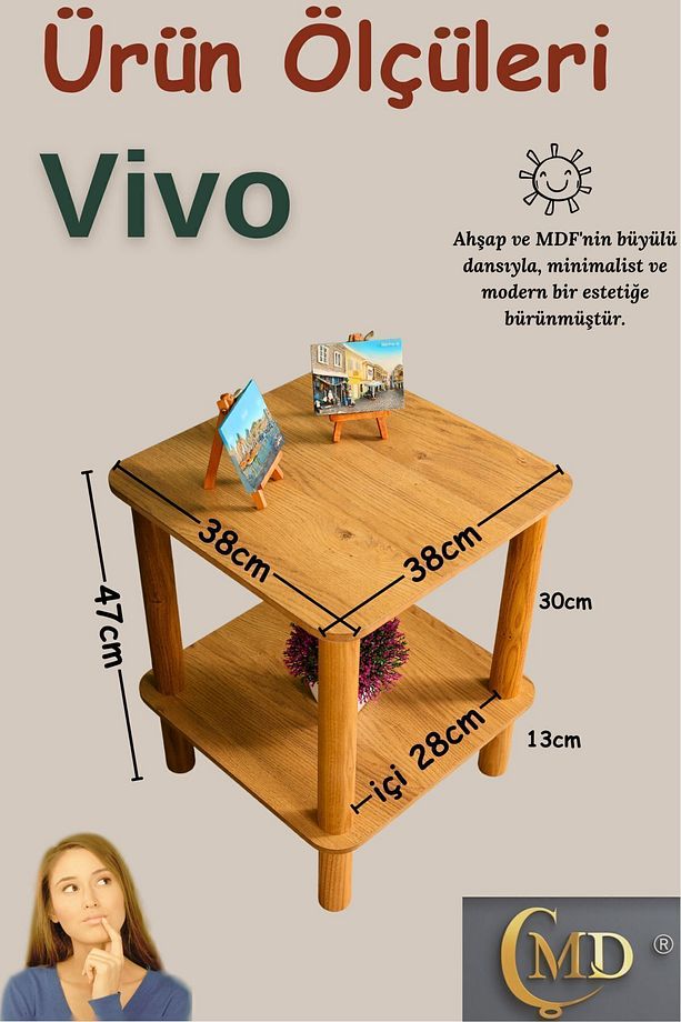 Vivo Yan Sehpa: Minimalist Mdf'lam Ve Ahşap Ayak Tasarım Modern - 2