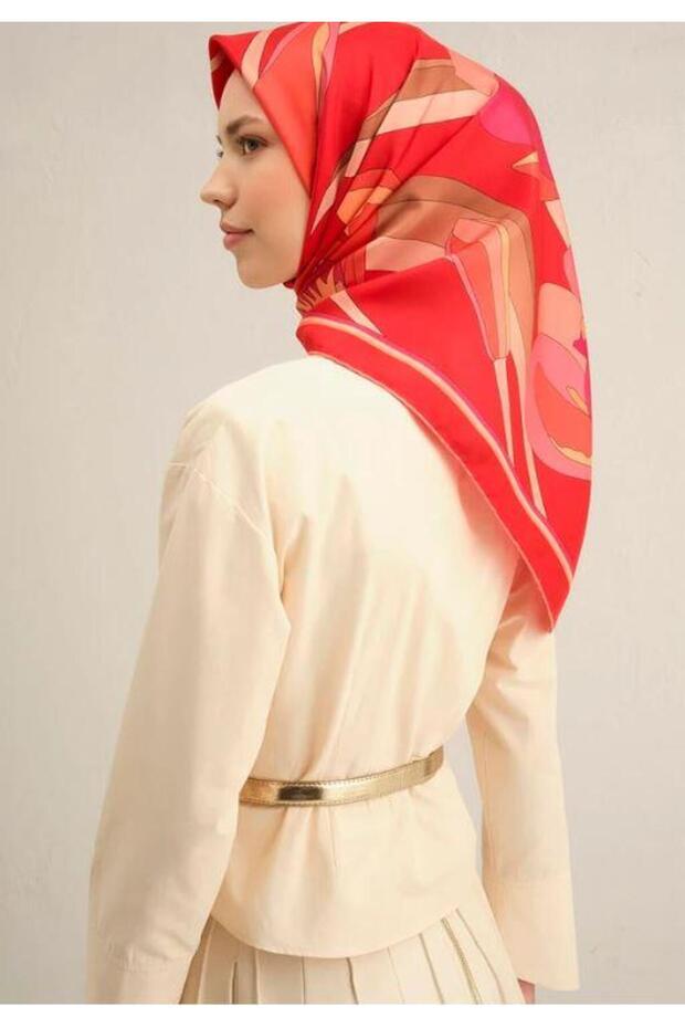 2025 Desenli Saf İpek Twill Eşarp 9302-02 - 3
