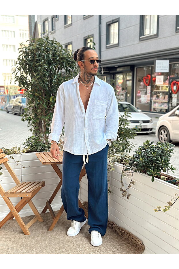 Tek Cepli Oversize Müslin Gömlek - 1