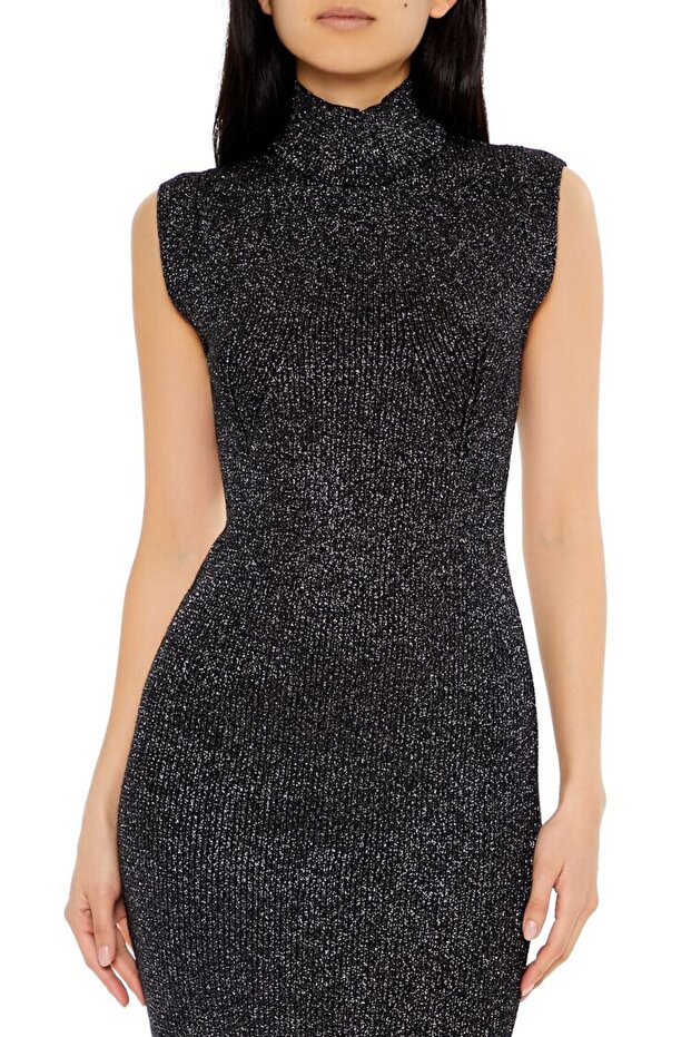 Simli Örme Maxi Kazak Elbise - 3