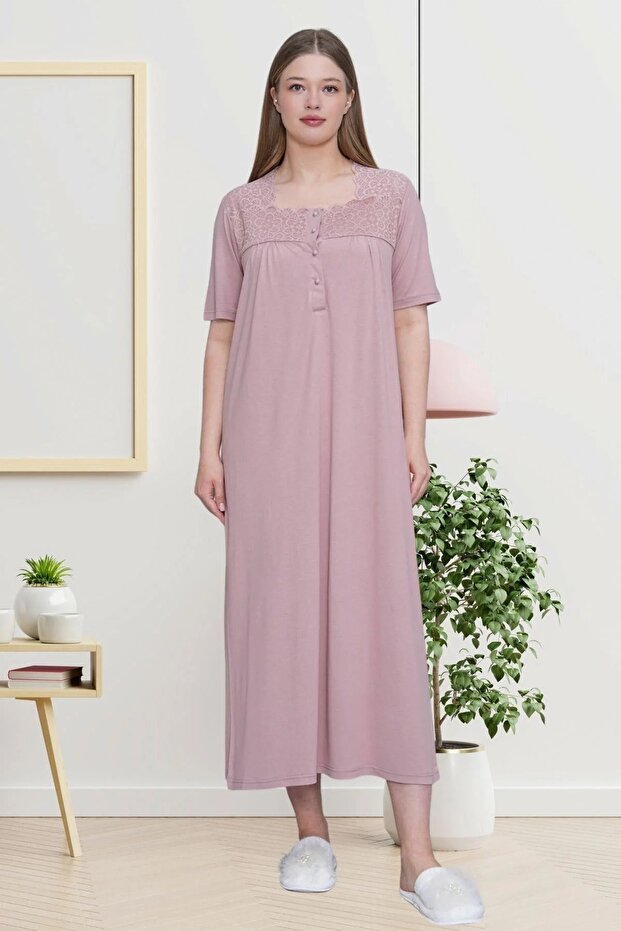 Short Sleeve Plus Size Mother's Nightgown - 95% Viscose 5% Lycra - 3