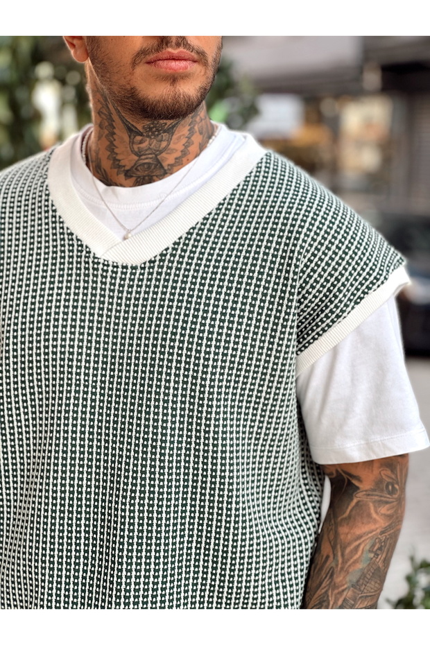 Nokta Örme Oversize Süveter yeşil - 3