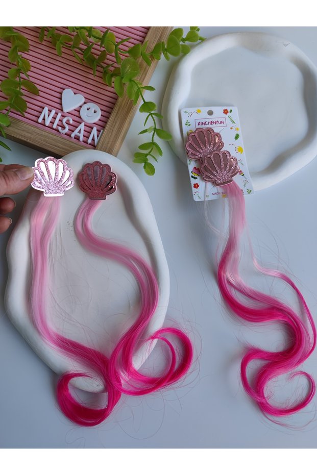 Girl's Glittery Shiny Oyster Figured Artificial Hair - Hairpiece 2 Pieces (Suitable for the Mermaid Concept)