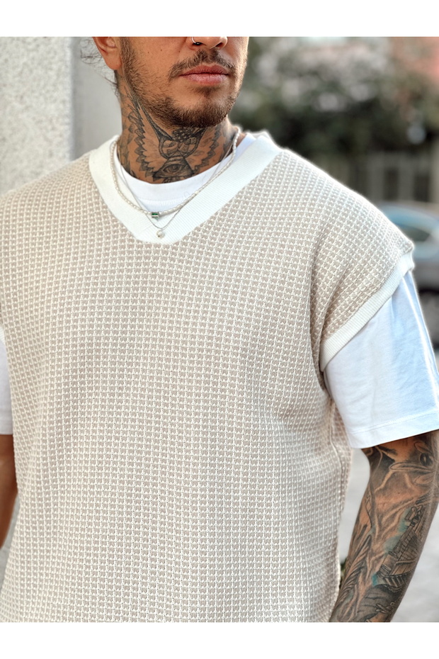 Nokta Örme Oversize Süveter krem - 3