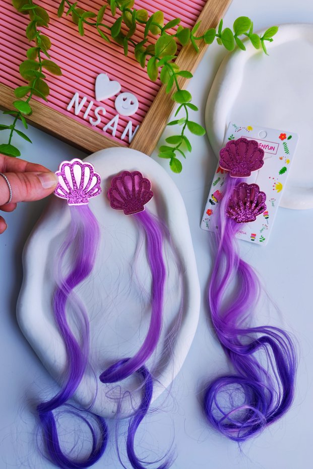 Girl's Glittery Shiny Oyster Figured Artificial Hair - Hairpiece 2 Pieces (Suitable for the Mermaid Concept)