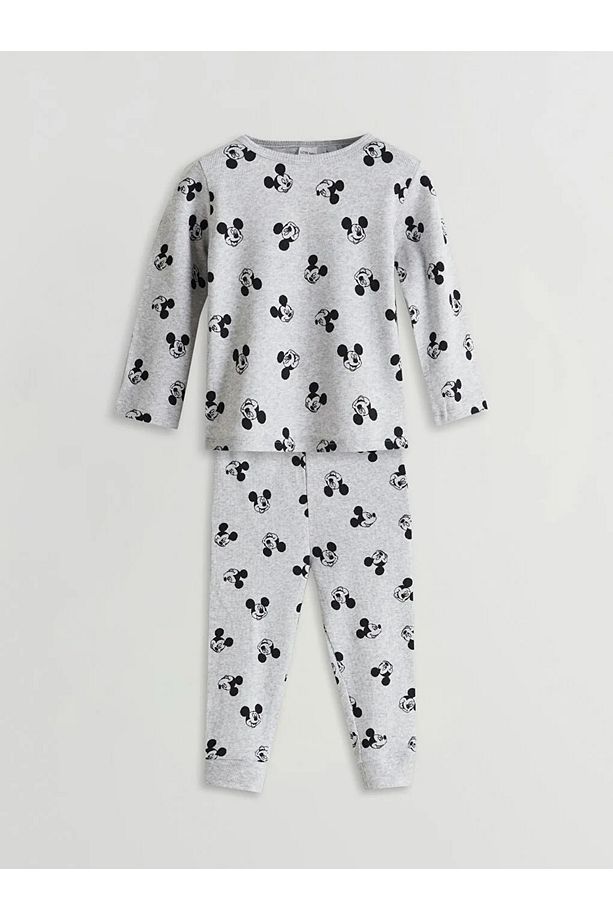 Gri Mickey Mouse Baskılı Erkek Bebek Pijama Takımı - 1