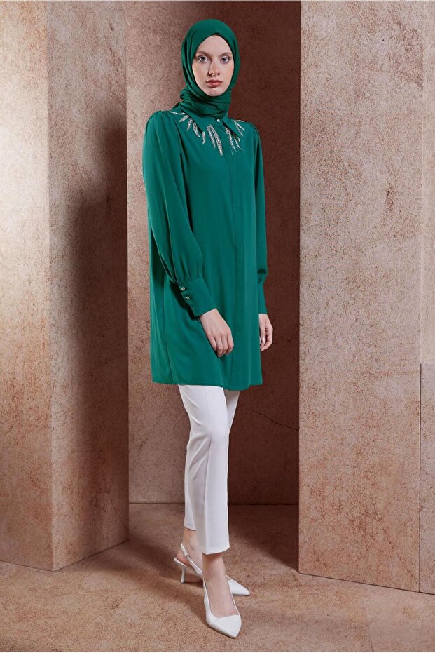 TAŞ DETAYLI TESETTÜR TUNİK 44494 - 2