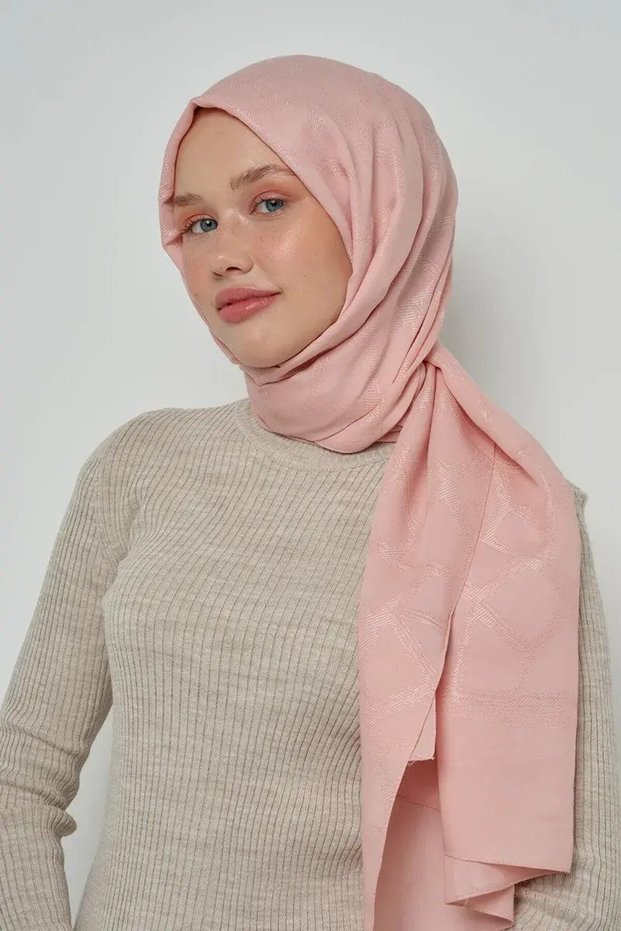 Jacquard Cotton Shawl Mosaic Pattern - Powder