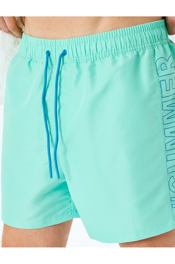 Slogan Baskılı Beli Bağcıklı Oversize Deniz Şortu - 5