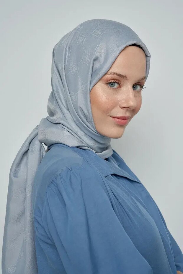 Jacquard Cotton Shawl Monogram Pattern - Gray