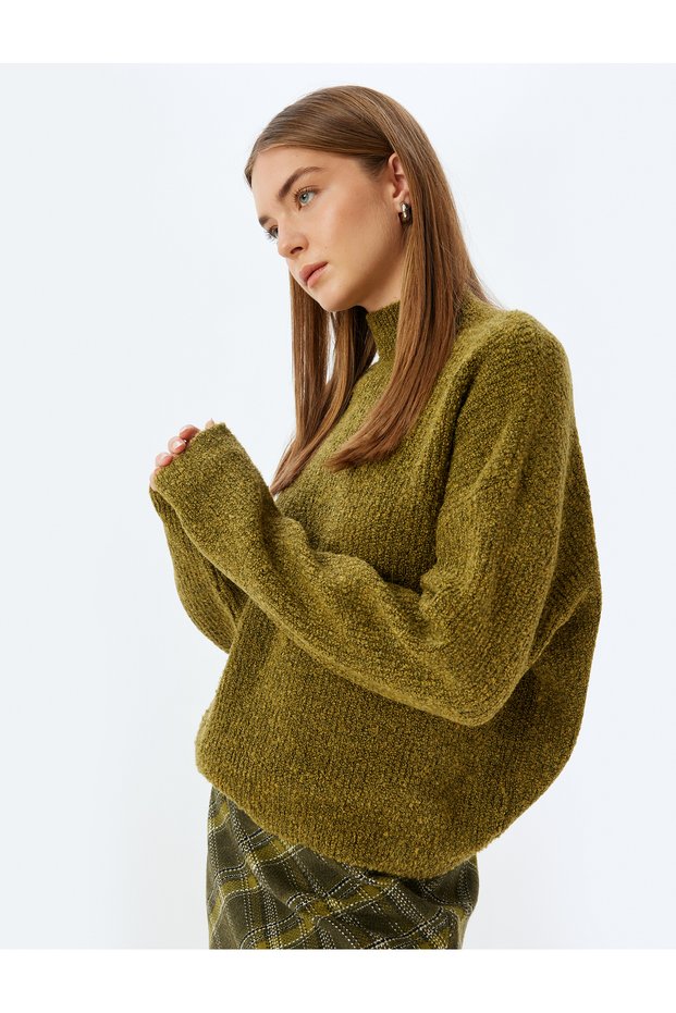 Women's Koton X Sima Tarkan - Turtleneck Oversize Long Sleeve Soft Textured Sweater 5Wak90