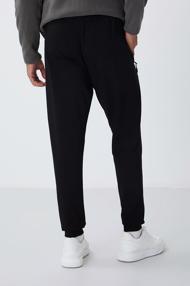 Siyah Fermuar Cepli Standart Kalıp Jogger Erkek Eşofman Alt - 84651 - 6