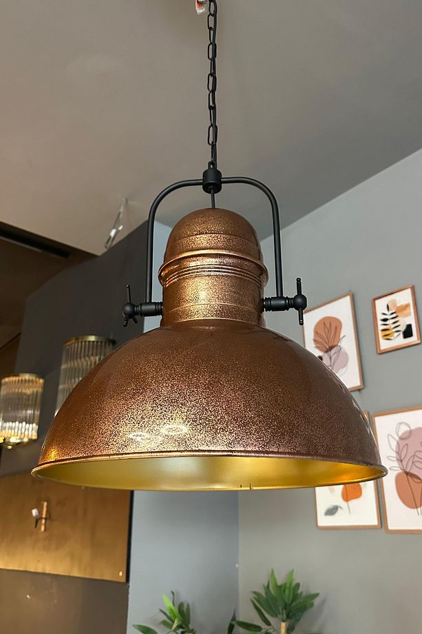 Bakır Rengi Gösterişli Avize Tekli Sarkıt Restoran Yemek Toplantı Odası Salon Kafe Mutfak - 3