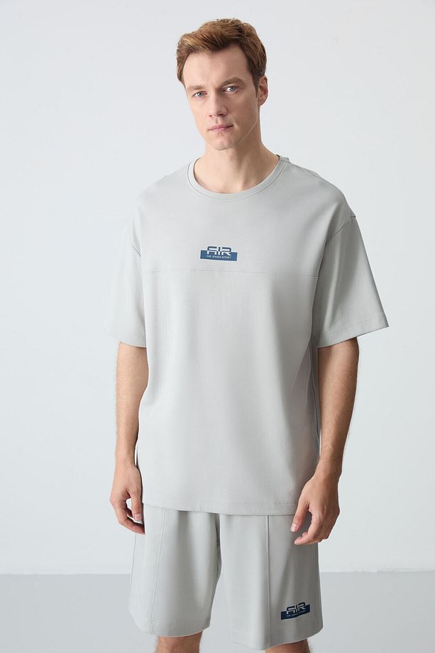 Taş Pamuklu Kalın Yumuşak Dokulu Oversize Fit Basic Erkek Şort Takım - 85259 - 8