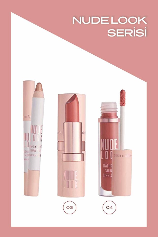 Golden Rose Nude Look 3'lü Makyaj Seti - Ruj - Lipgloss - Aydınlatıcı Kalem