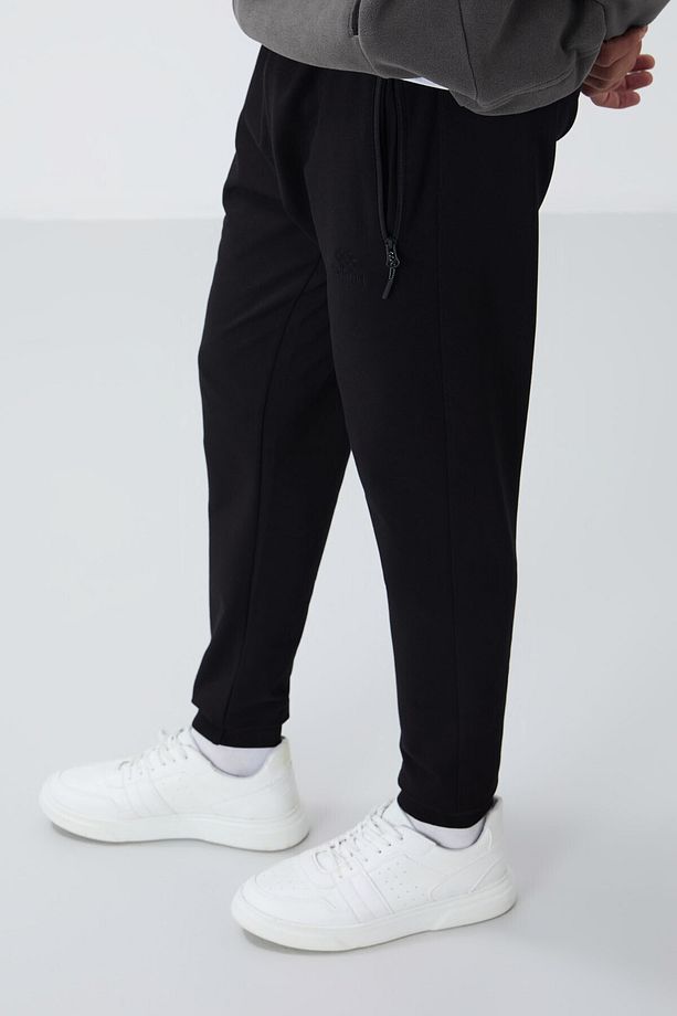 Siyah Fermuar Cepli Standart Kalıp Jogger Erkek Eşofman Alt - 84651 - 4