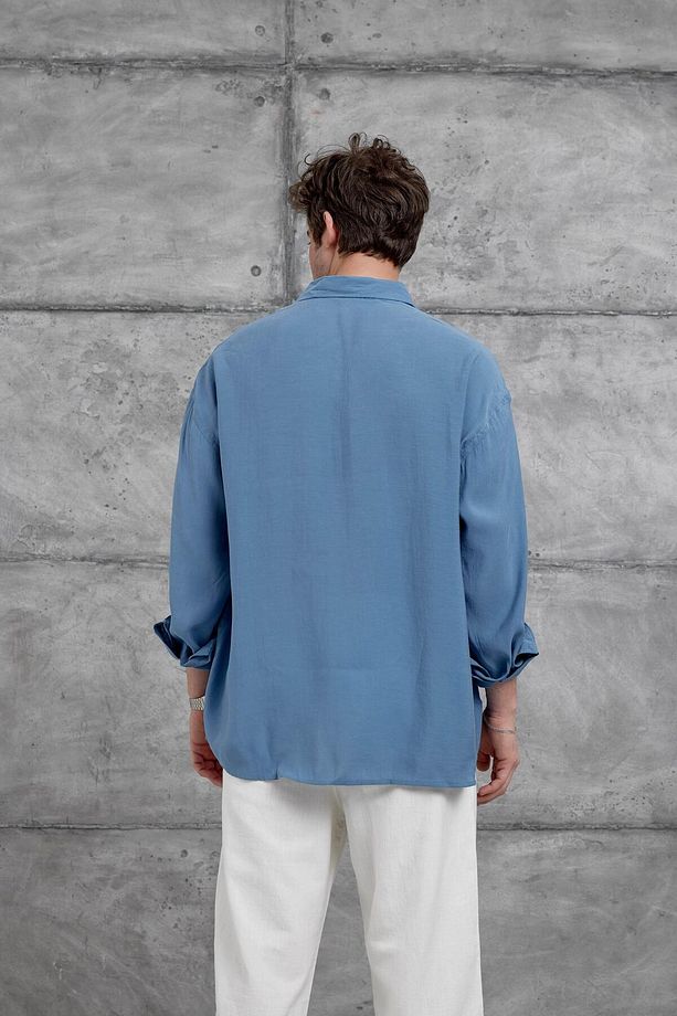 Mavi Modal Kumaş Oversize Gömlek - 4