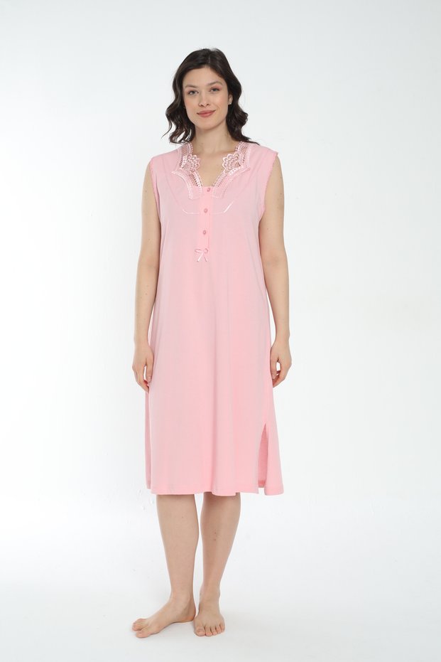 Women's 100% Cotton Zero Sleeve Short Nightgown / Pink 536