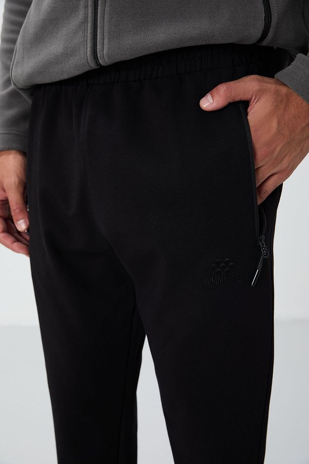 Siyah Fermuar Cepli Standart Kalıp Jogger Erkek Eşofman Alt - 84651 - 5