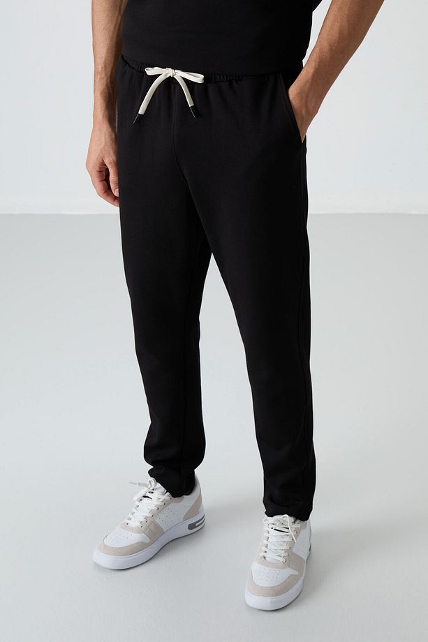Siyah Pamuklu Kalın Yumuşak Dokulu Oversize Fit Basic Erkek Eşofman Takım - 85251 - 3