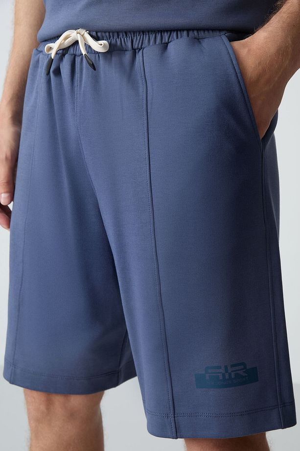 Petrol Pamuklu Kalın Yumuşak Dokulu Oversize Fit Basic Erkek Şort Takım - 85259 - 7