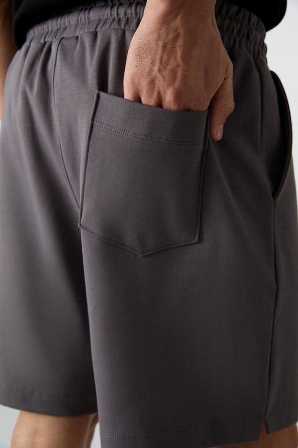 Koyu Gri Pamuklu Kalın Yumuşak Dokulu Comfort Fit Basic Erkek Şort - 81274 - 6