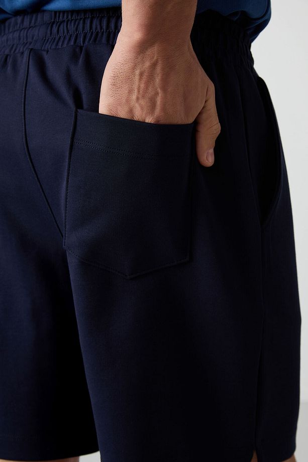 Lacivert Pamuklu Kalın Yumuşak Dokulu Comfort Fit Basic Erkek Şort - 81274 - 6