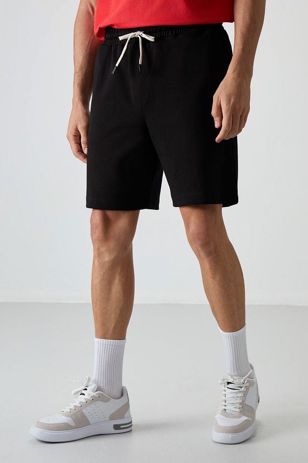 Siyah Pamuklu Kalın Yumuşak Dokulu Comfort Fit Basic Erkek Şort - 81274 - 3
