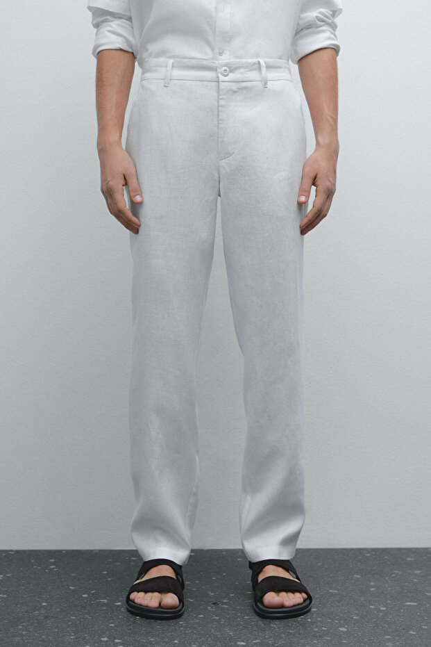 %100 keten tapered fit pantolon - 3