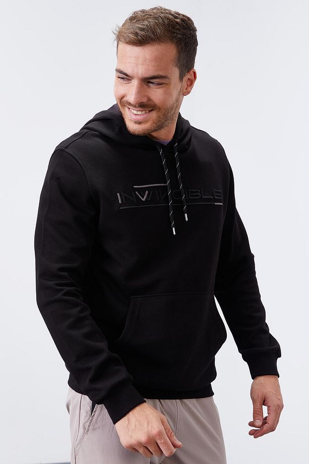 Siyah Kanguru Cep Standart Kalıp Kapüşonlu Erkek Sweatshirt - 87883 - 6