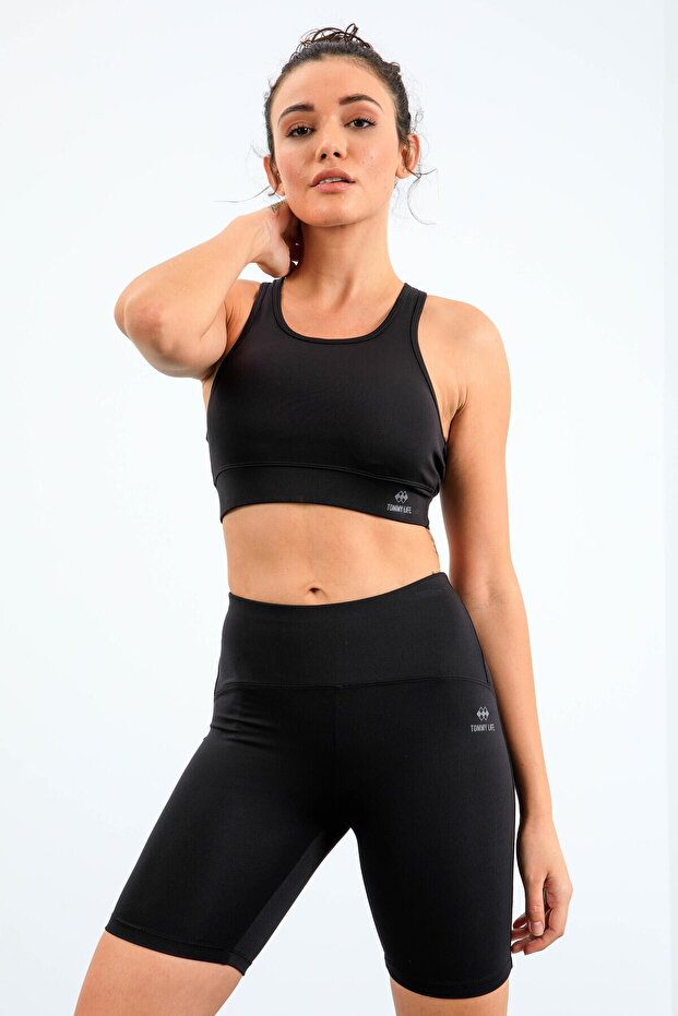 Black High Waist Slim Fit Bustier Biker Women's Tights Suit - 95303