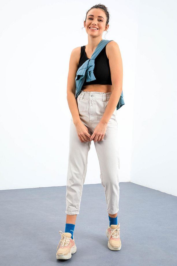 Siyah Basic Sıfır Kol Dar Kalıp U Yaka Kadın Crop Top Atlet - 97160 - 3